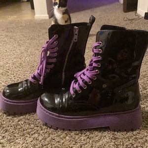 Black and purple platform boots. Size 8